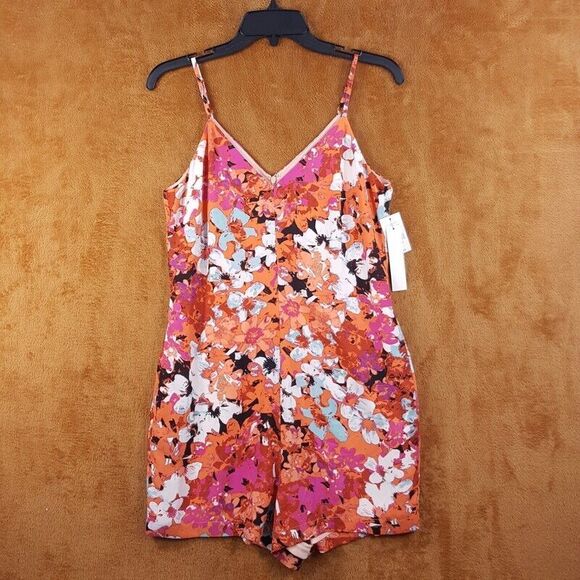 DESIGN LAB Womens Romper Small Pink Floral Sleeveless Tank Shorts Stretch Lined - Picture 1 of 11